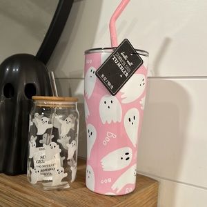 Halloween Pink Ghost Tumbler and Glass Cup Tiktok Viral Halloween